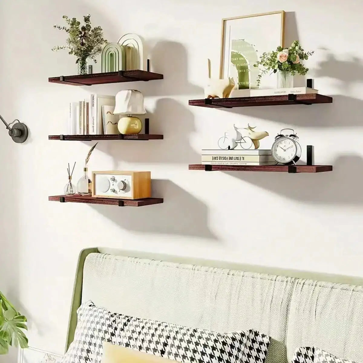 Christmas Room Decor Five Piece Equal Length Floating Wall Shelves