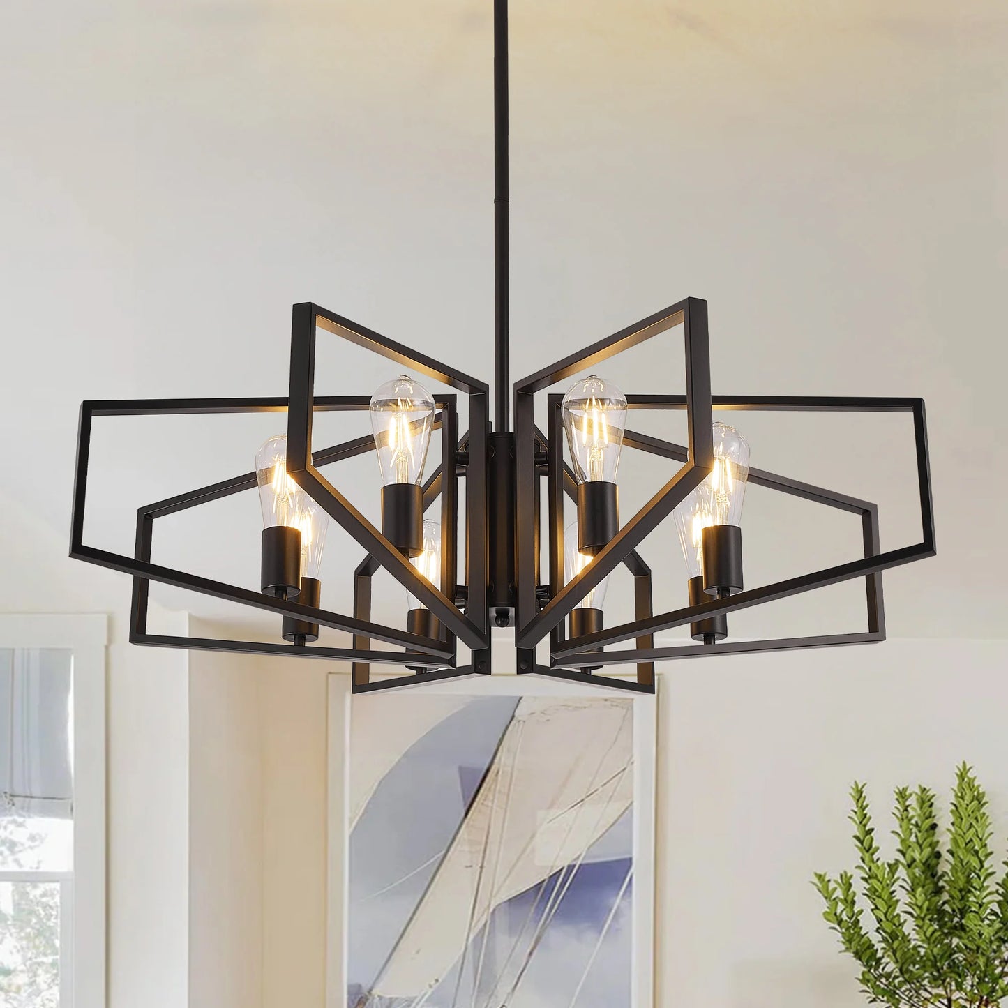 Modern Geometric 8 Light Adjustable Chandelier For Dining Area