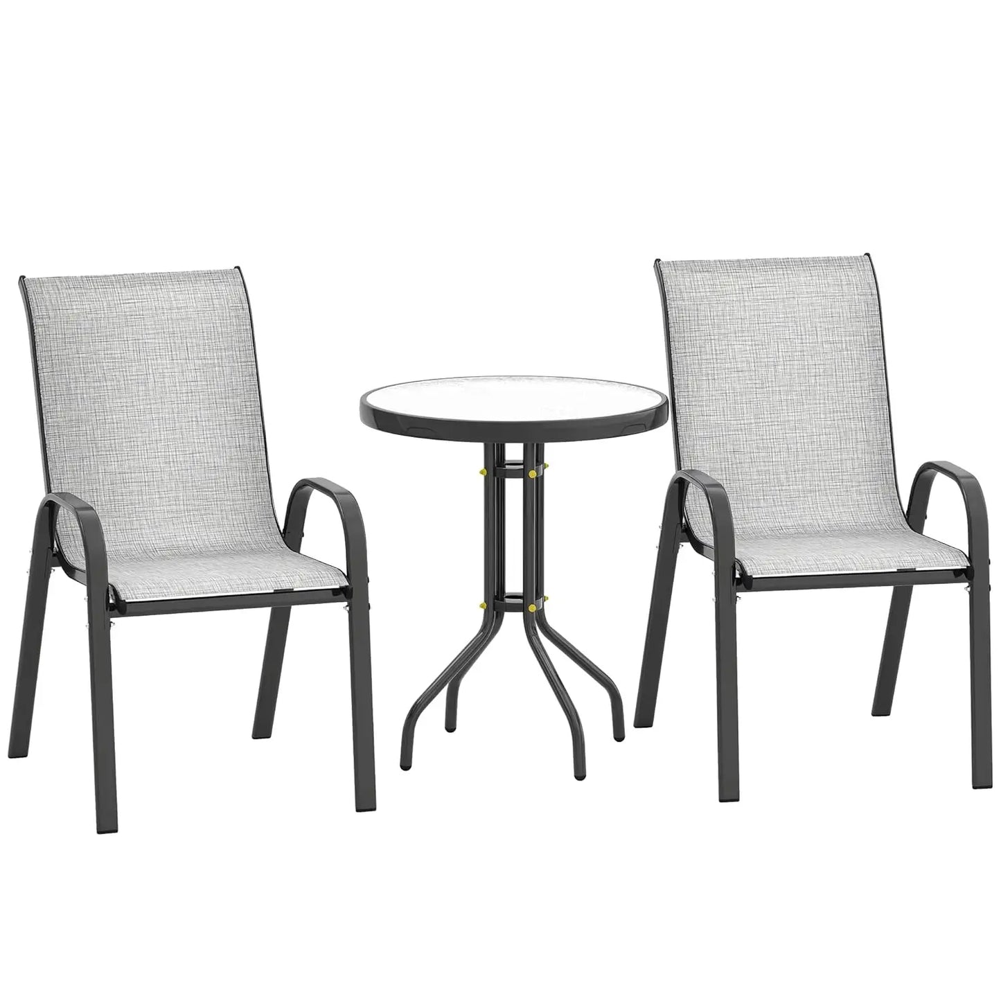 Outdoor 3 Piece Stackable Mesh Bistro Set With Glass Table