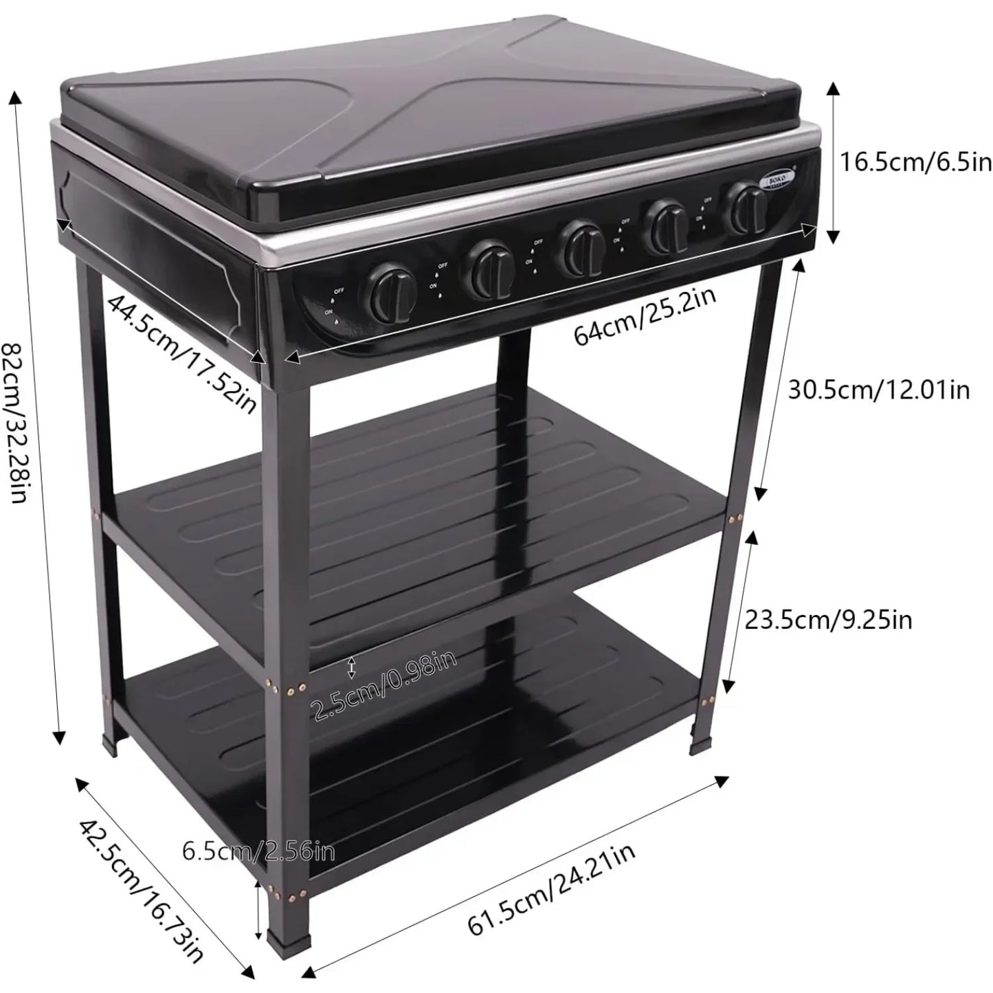 Portable Five Burner Gas Stove With Stand Manual Ignition Wind Shield