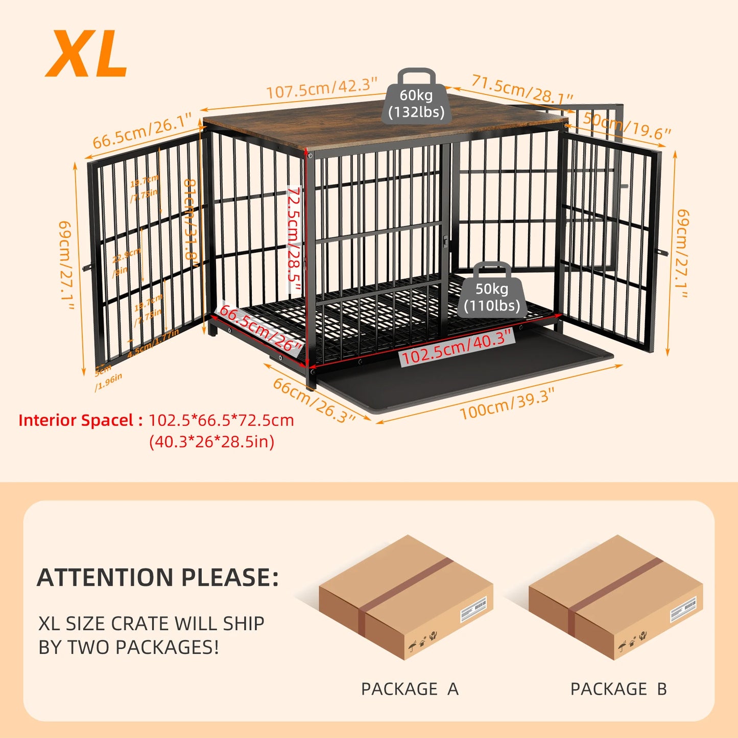 Furniture Style Dog Crate End Table With Removable Tray