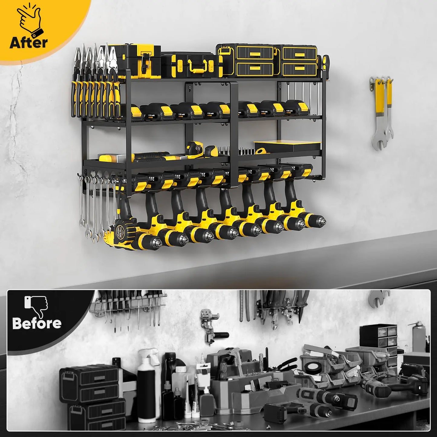 Power Tool Organizer Wall Mount 4-Tier Heavy Duty Drill Storage