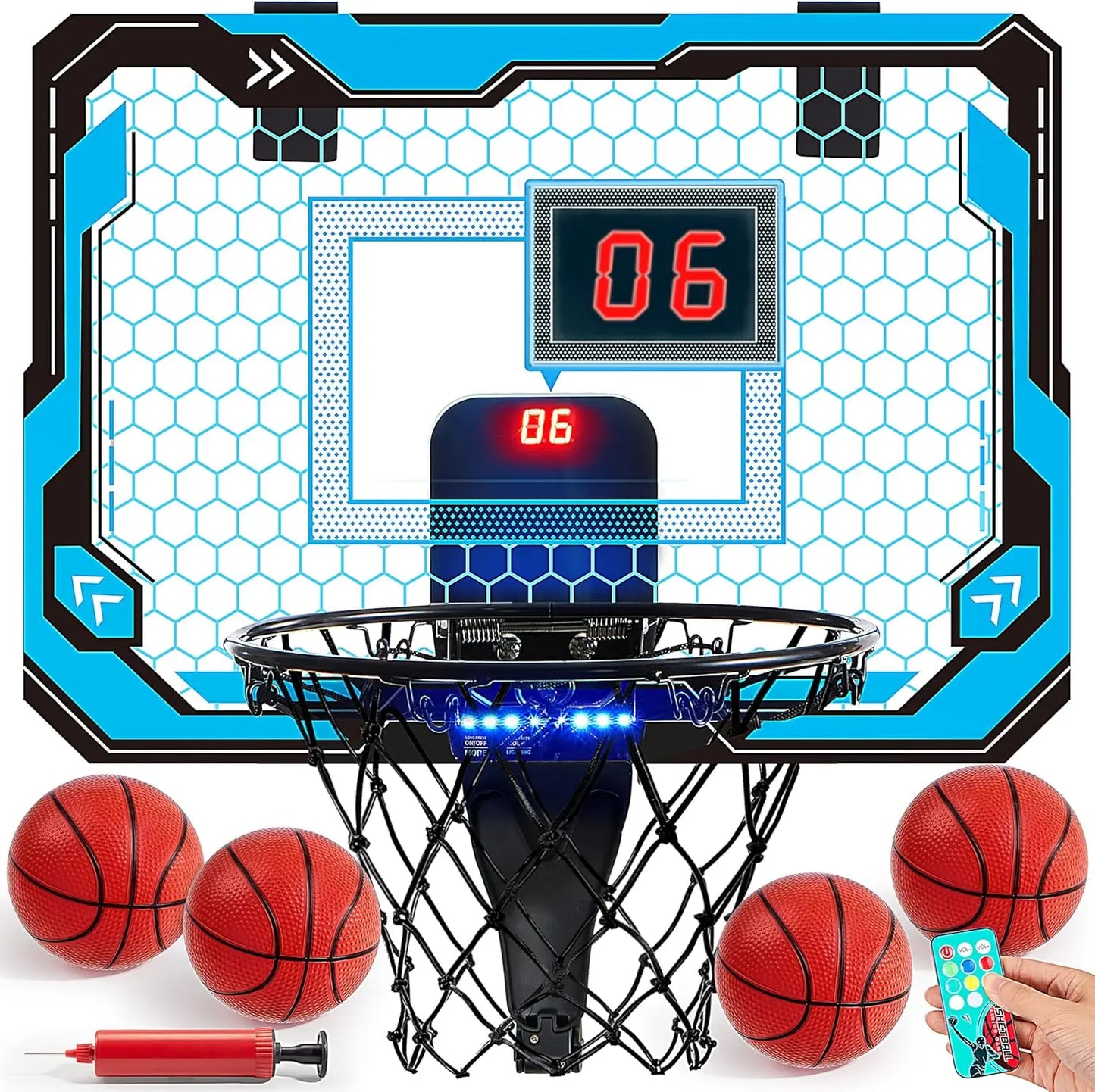 Joyfy Mini Indoor Basketball Hoop Over The Door With LED Light Scoreboard