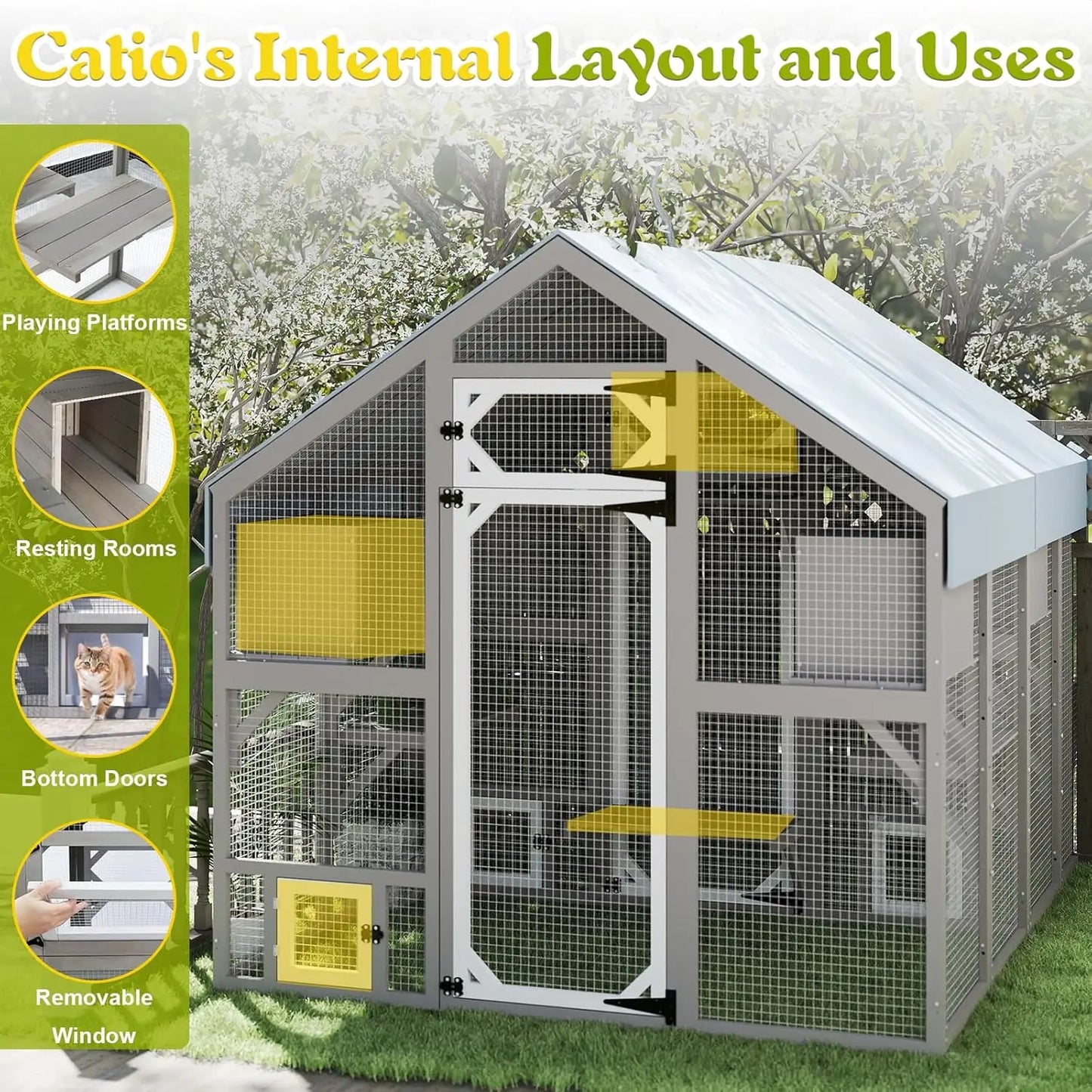 Outdoor Wooden Cat Enclosure With Weatherproof Roof For Multiple Cats