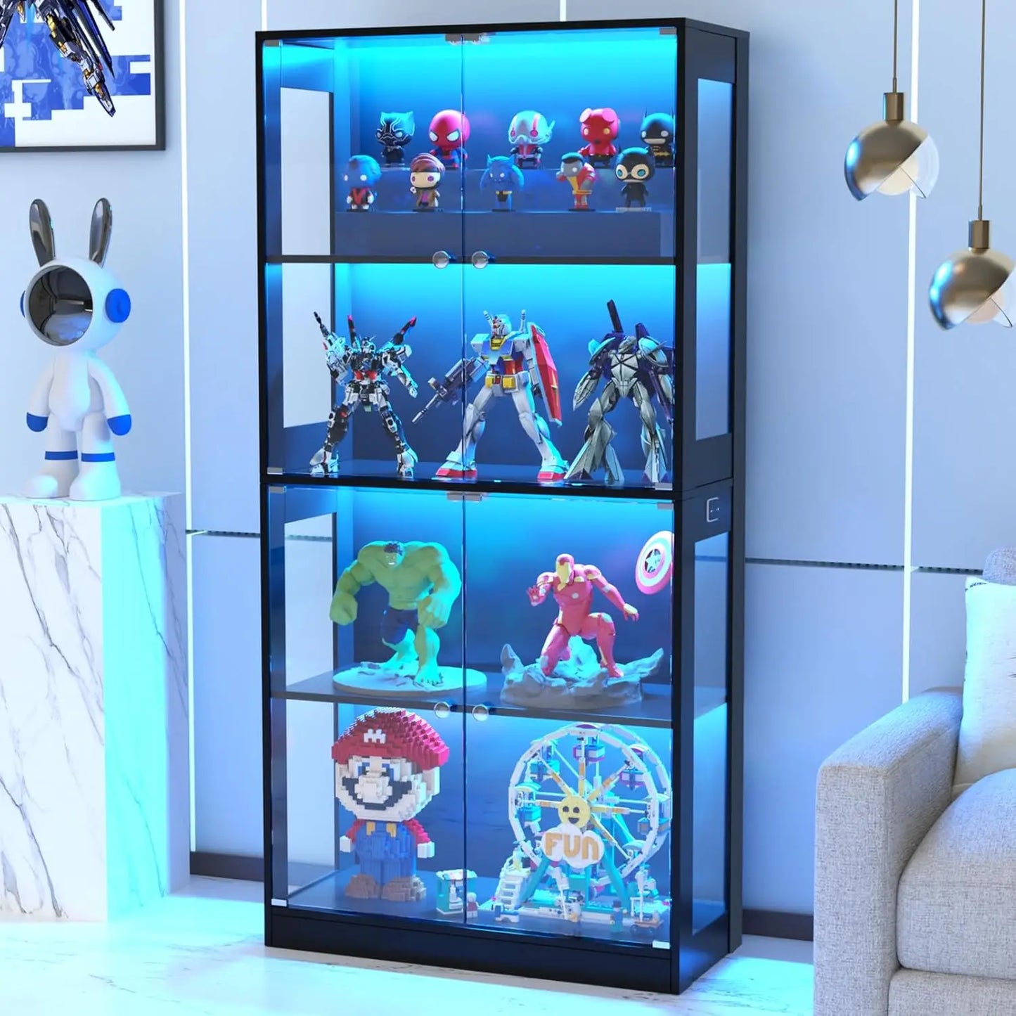 ZHILU Curio Cabinet 4 Tier Glass Display Case For Collectibles