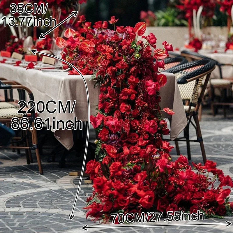 Artificial 5D Red Rose Anthurium Table Runner Centerpiece for Weddings