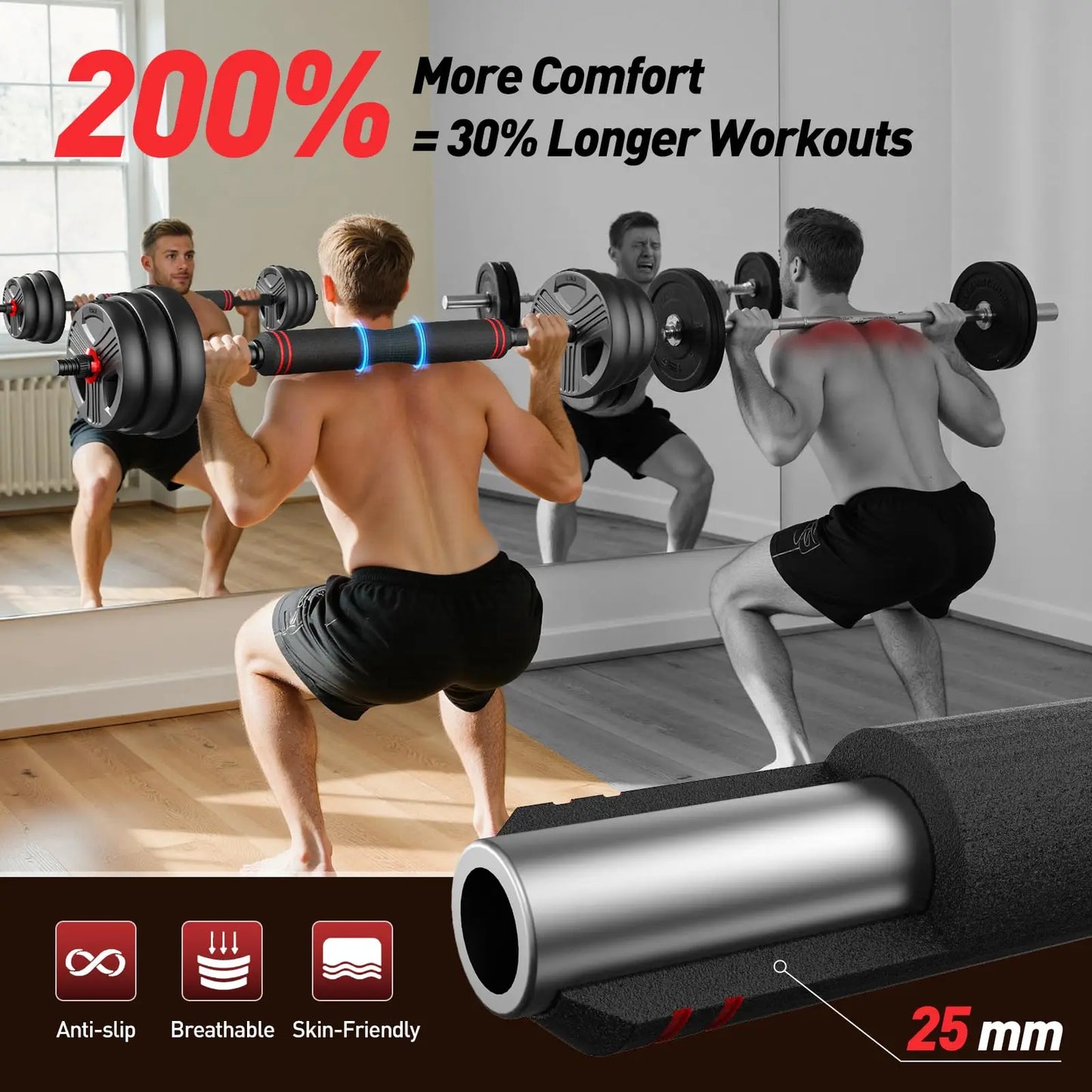 FED Fitness Adjustable 5-in-1 Dumbbell Set with Barbell Conversion