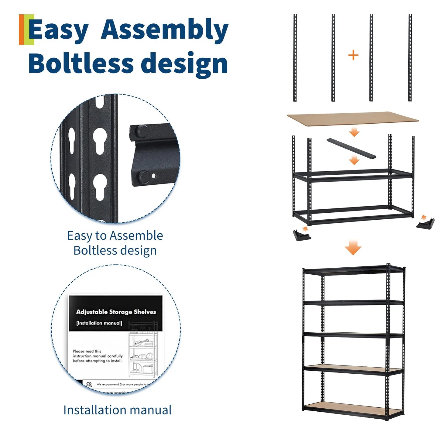 Heavy Duty 5-Tier Metal Garage Shelving Unit, 2500 Lb Capacity