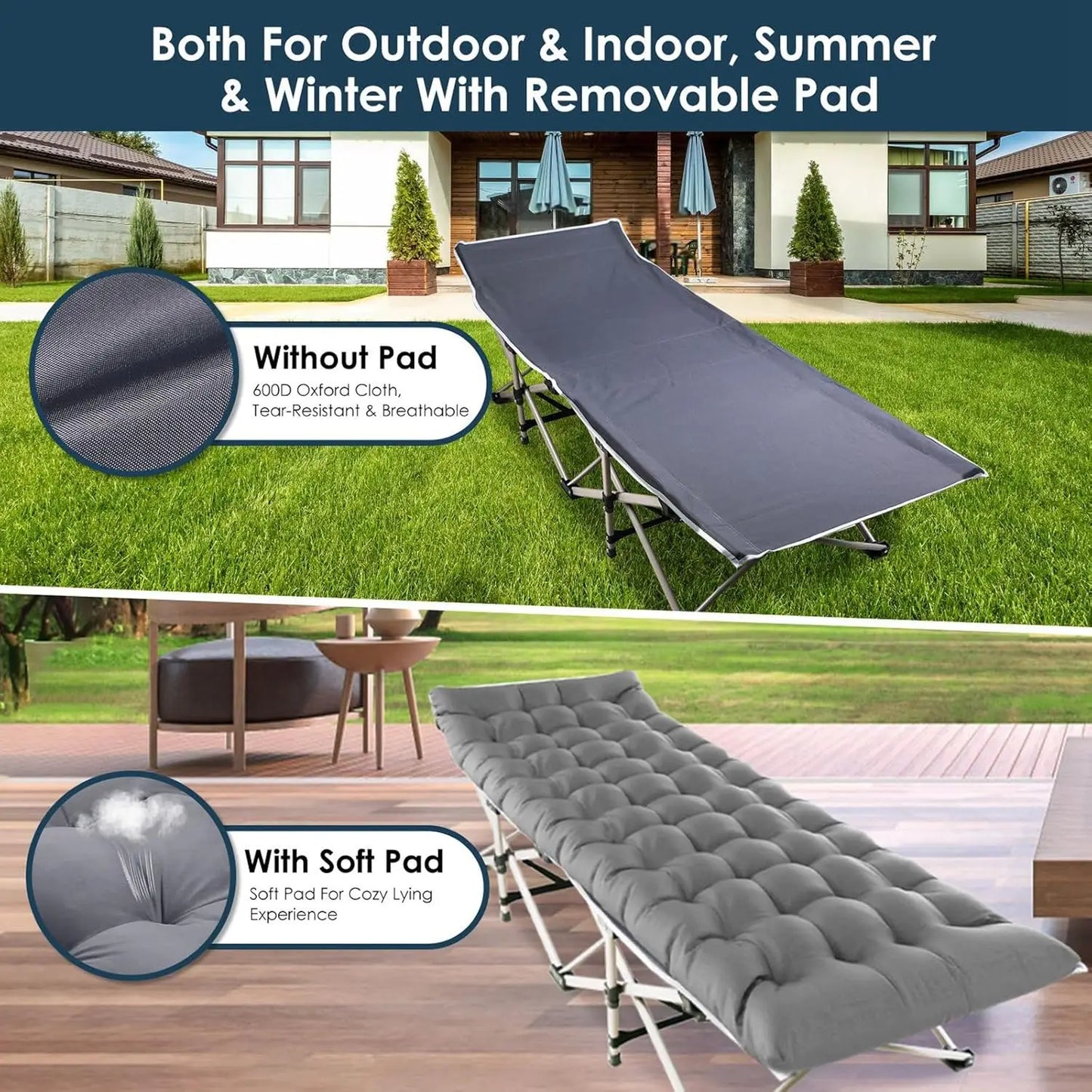 Foldable Portable Bed For Outdoor Garden Chair Pearl Foam Mattress