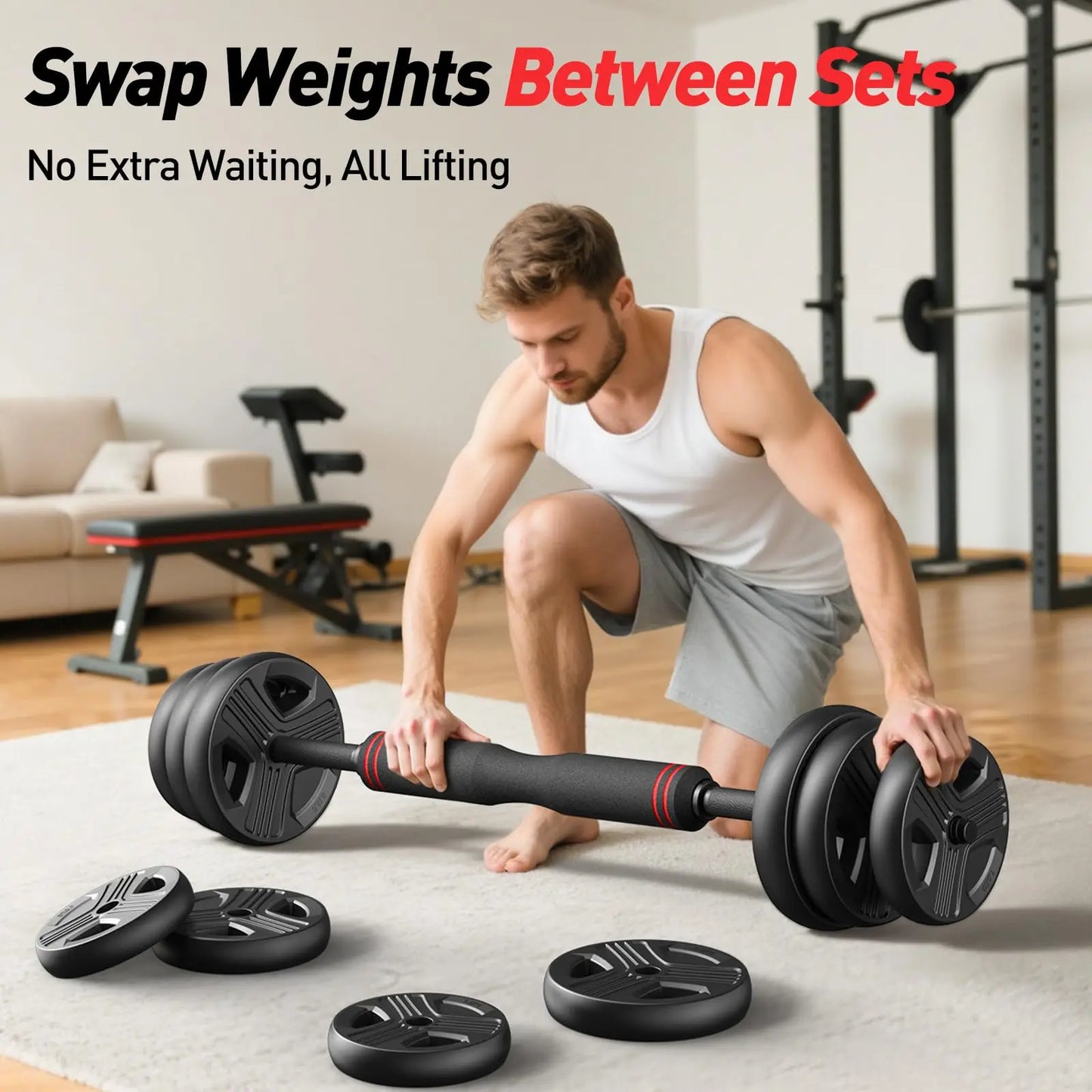 FED Fitness Adjustable 5-in-1 Dumbbell Set with Barbell Conversion