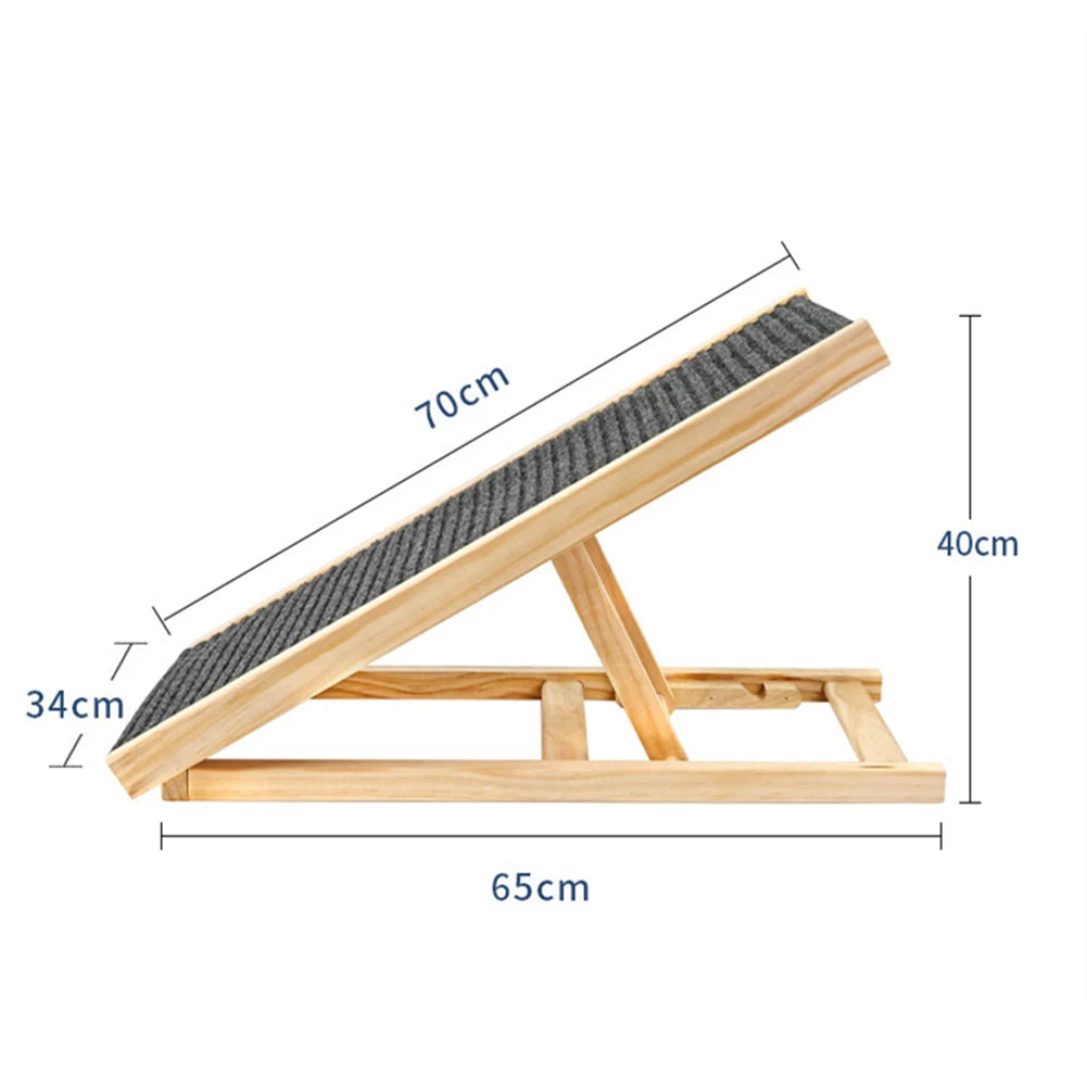 TWISTER.CK Pet Dog Ramp Ladder Natural Pine Wood Folding Adjustable Two Heights