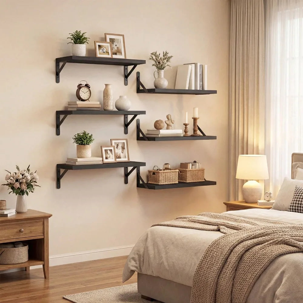 Six-Piece Rustic Floating Wall Shelves Set For Home Decor
