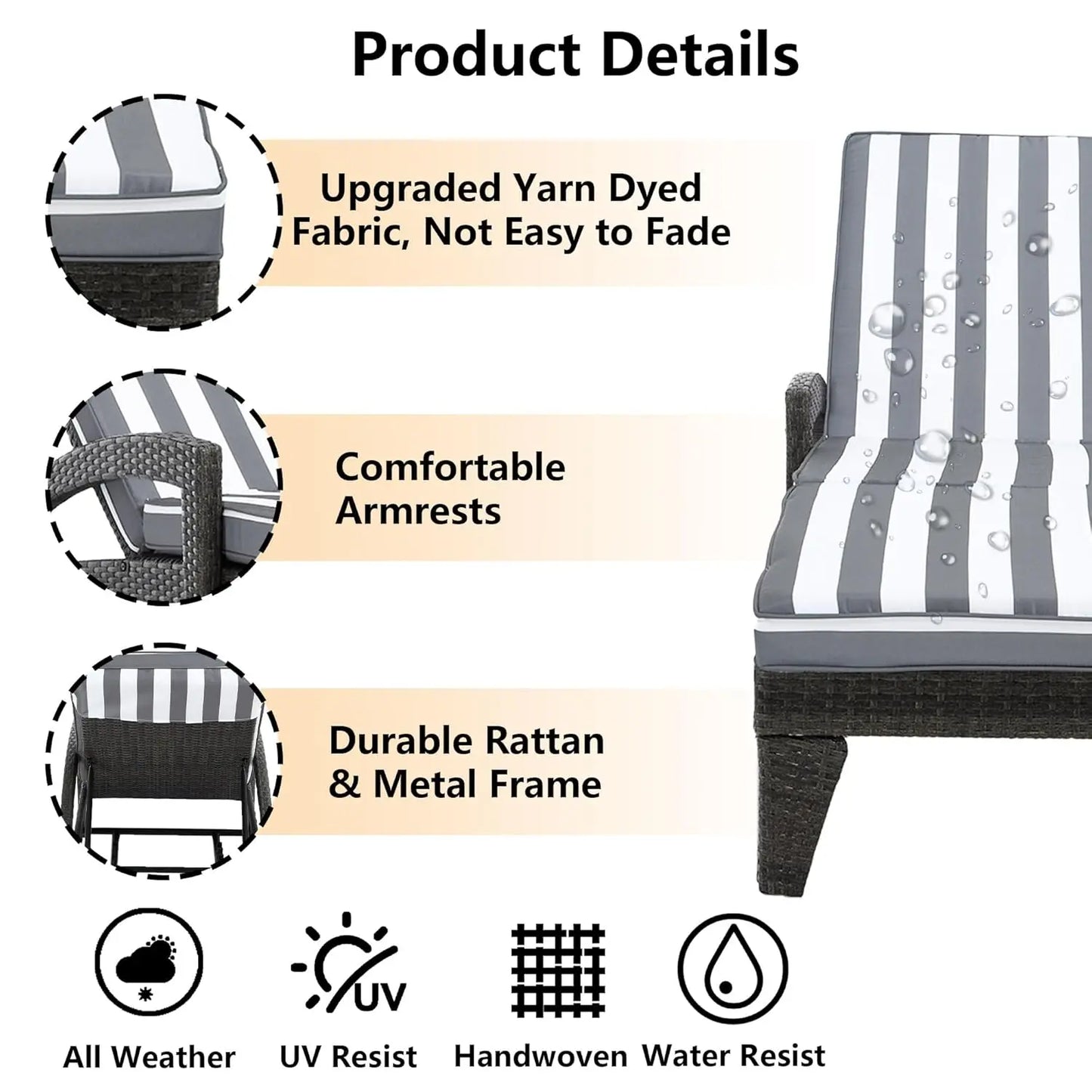 Two 5-Position Adjustable Upholstered Chaise Lounges Outdoor Wicker Set