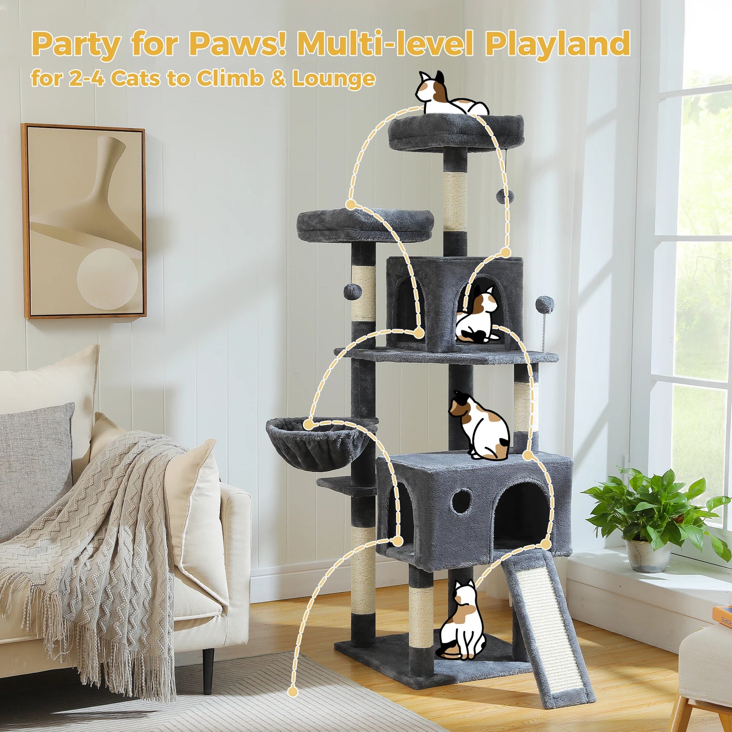 PAWZ Road Multi-Level Cat Tree Tower With Sisal Scratching Post