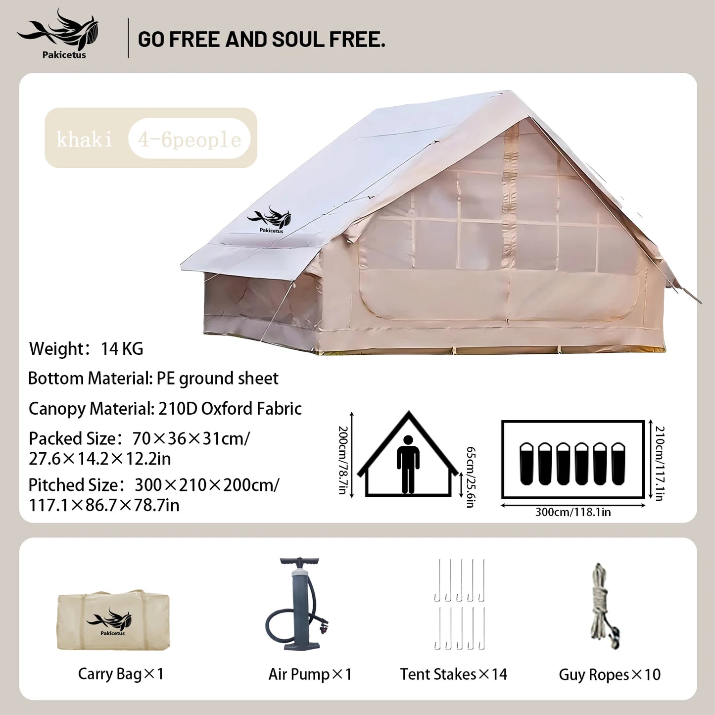 Pakicetus Inflatable Camping Tent Waterproof Family Tent With Carry Bag