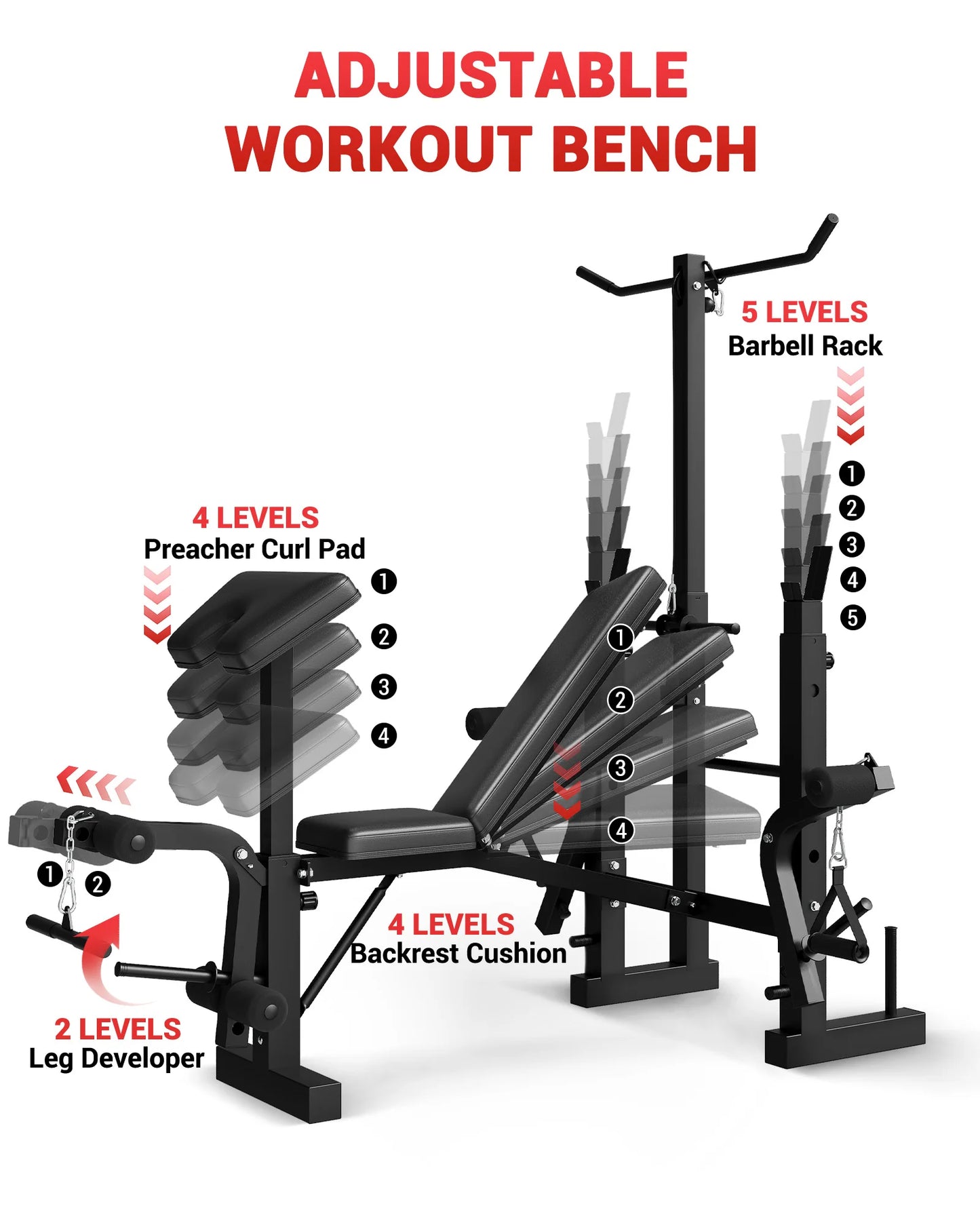 HiMISS 4-in-1 Weight Bench With Leg Developer Foldable