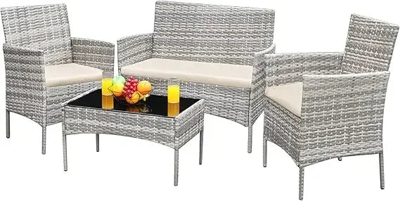Outdoor Rattan 4-Piece Conversation Set For Patio Garden Balcony