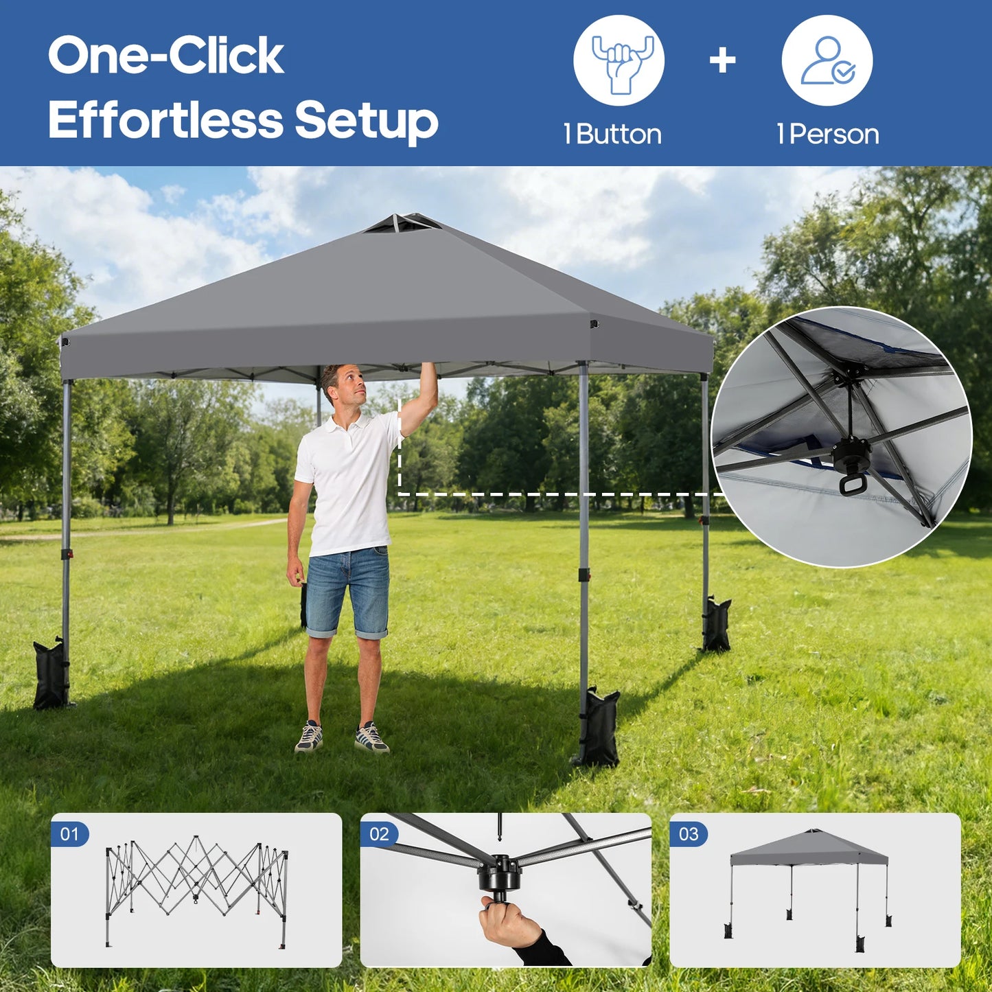 JHK Pop Up Canopy Tent Outdoor Sun Shelter Rolling Carry Bag