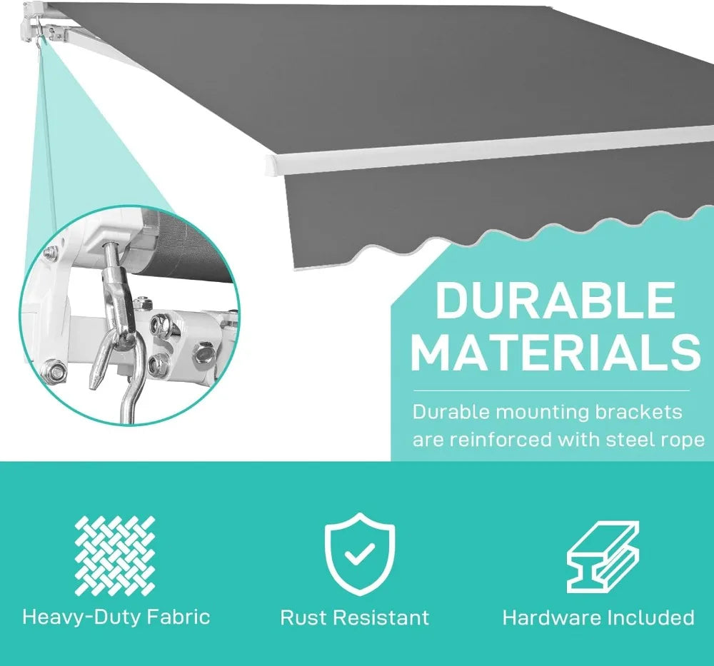 NONECN Retractable Patio Awning With Aluminum Frame And UV Protection