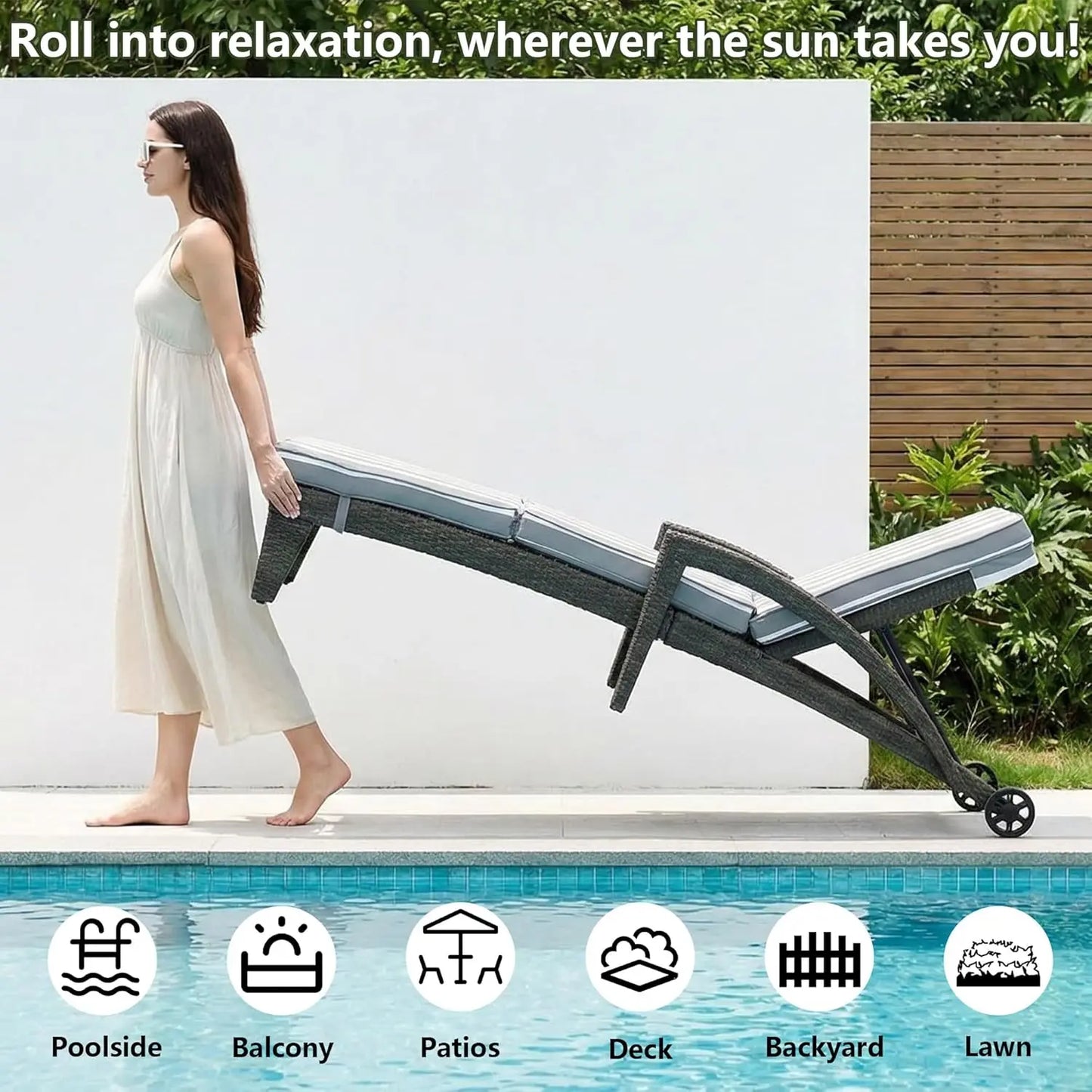Two 5-Position Adjustable Upholstered Chaise Lounges Outdoor Wicker Set