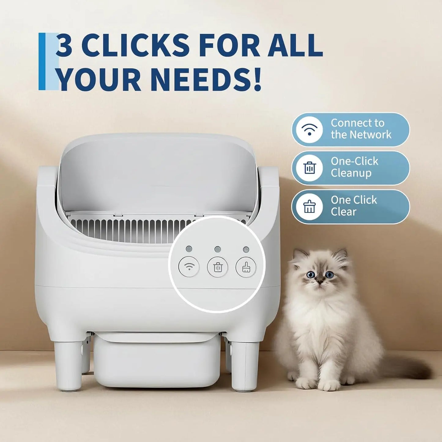 HiMISS App-Controlled Automatic Self-Cleaning Cat Litter Box Odor Control