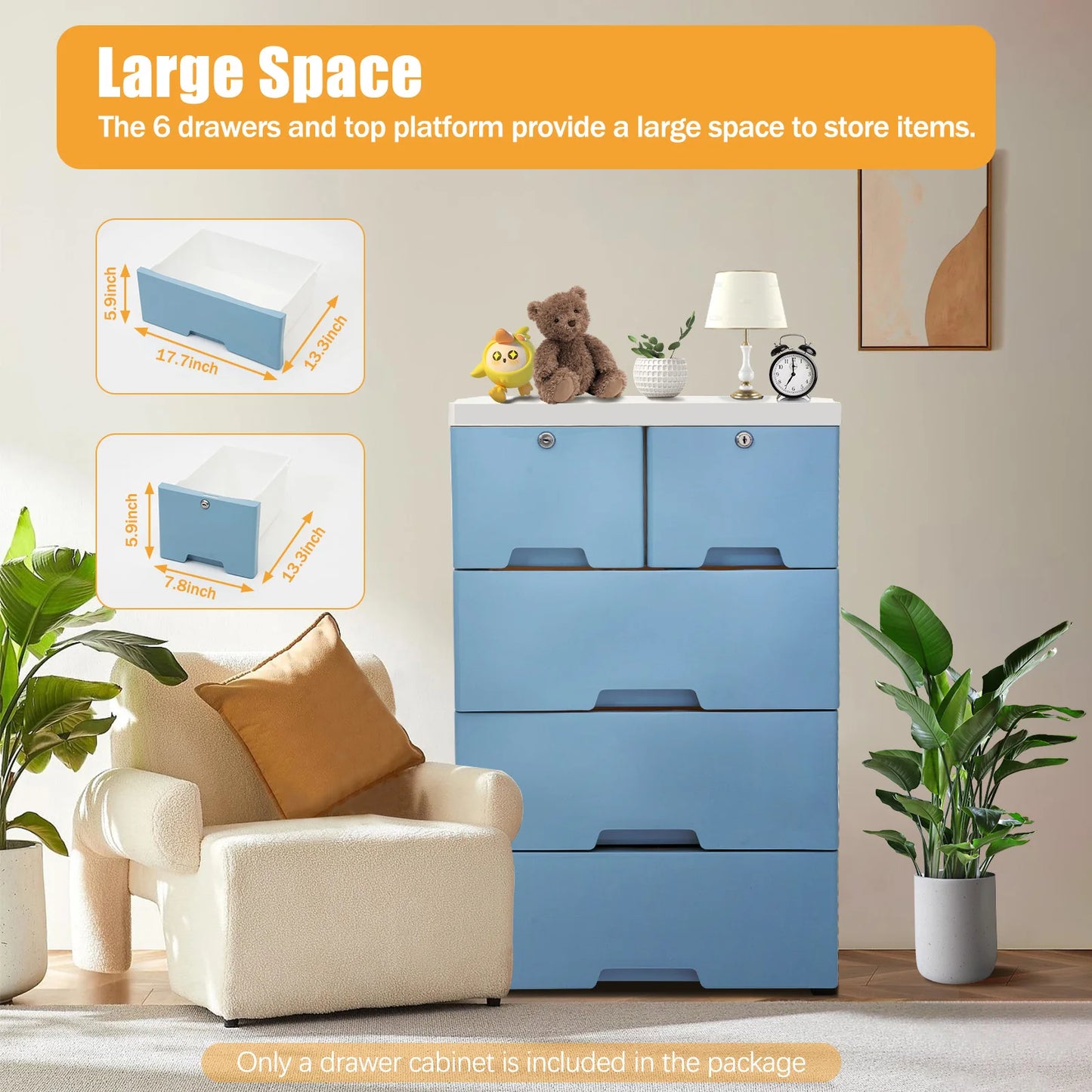 NONECN 6-Drawer Plastic Dresser Storage Tower