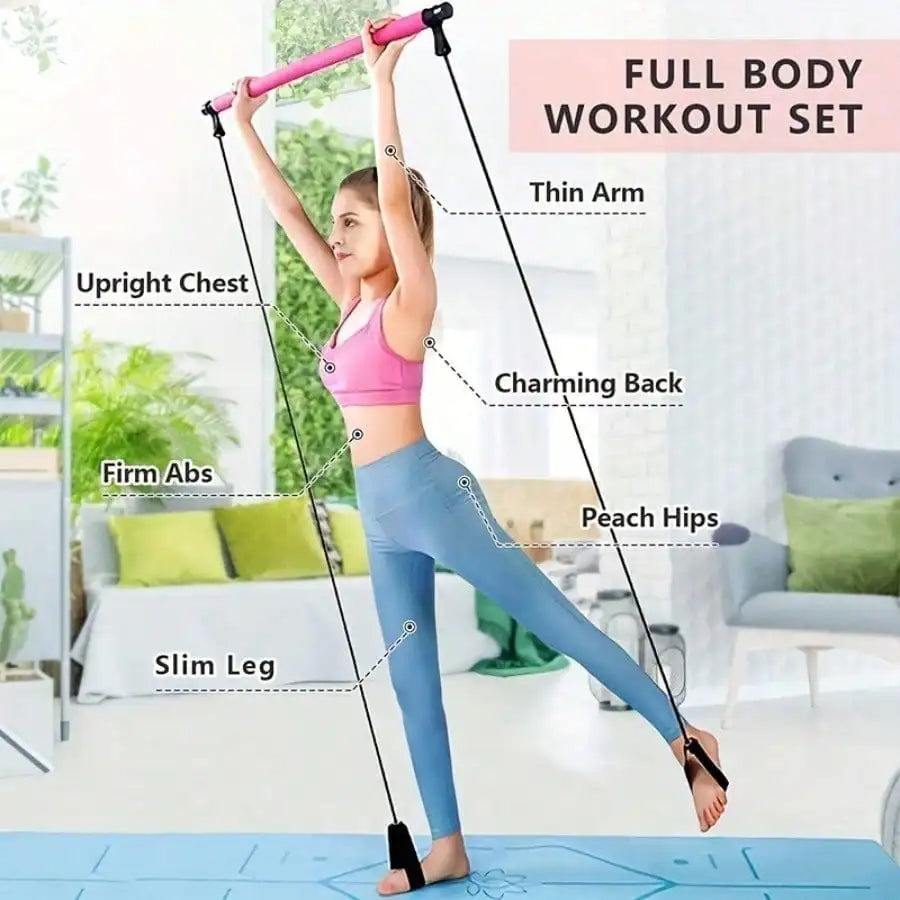 Pilates Bar Set With Resistance Bands Stainless Steel Fitness Equipment