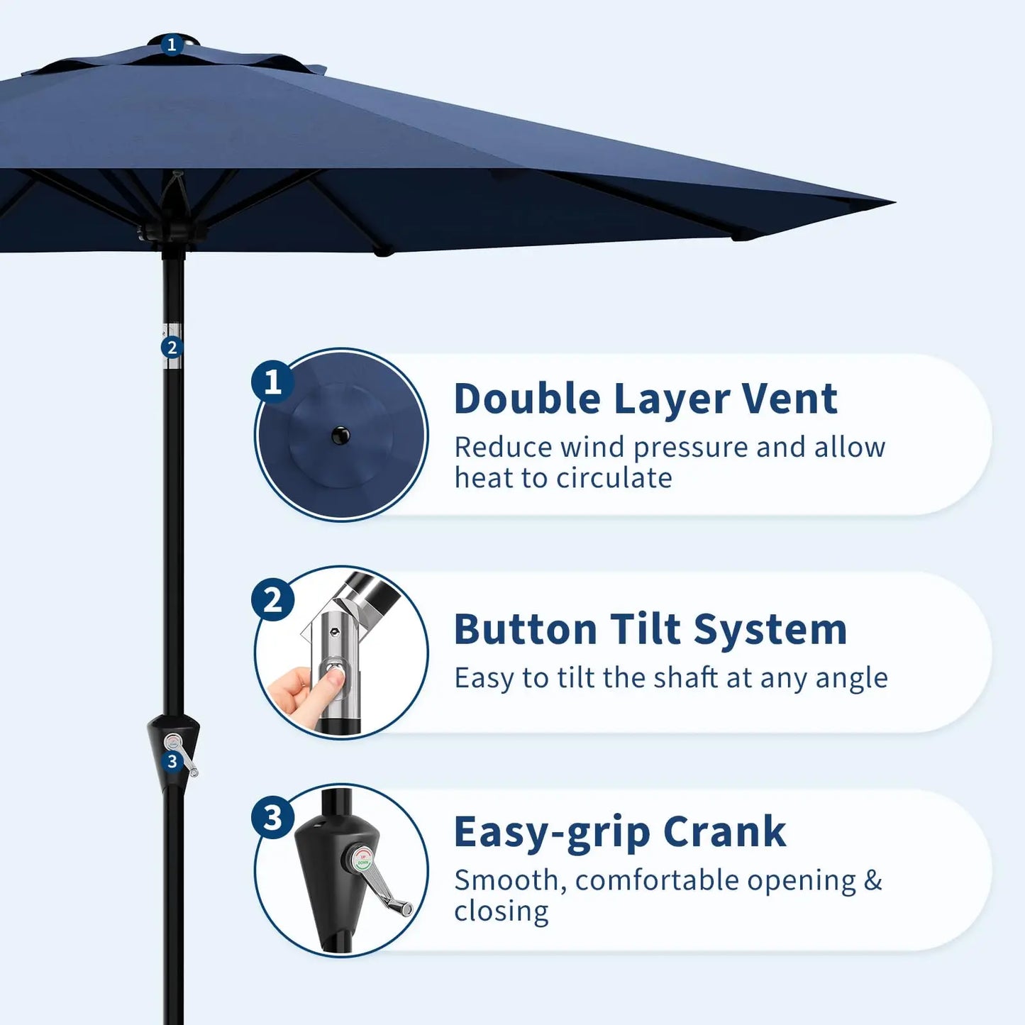 HiMISS Patio Umbrella With Crank Lift Tilt Sunshade Waterproof