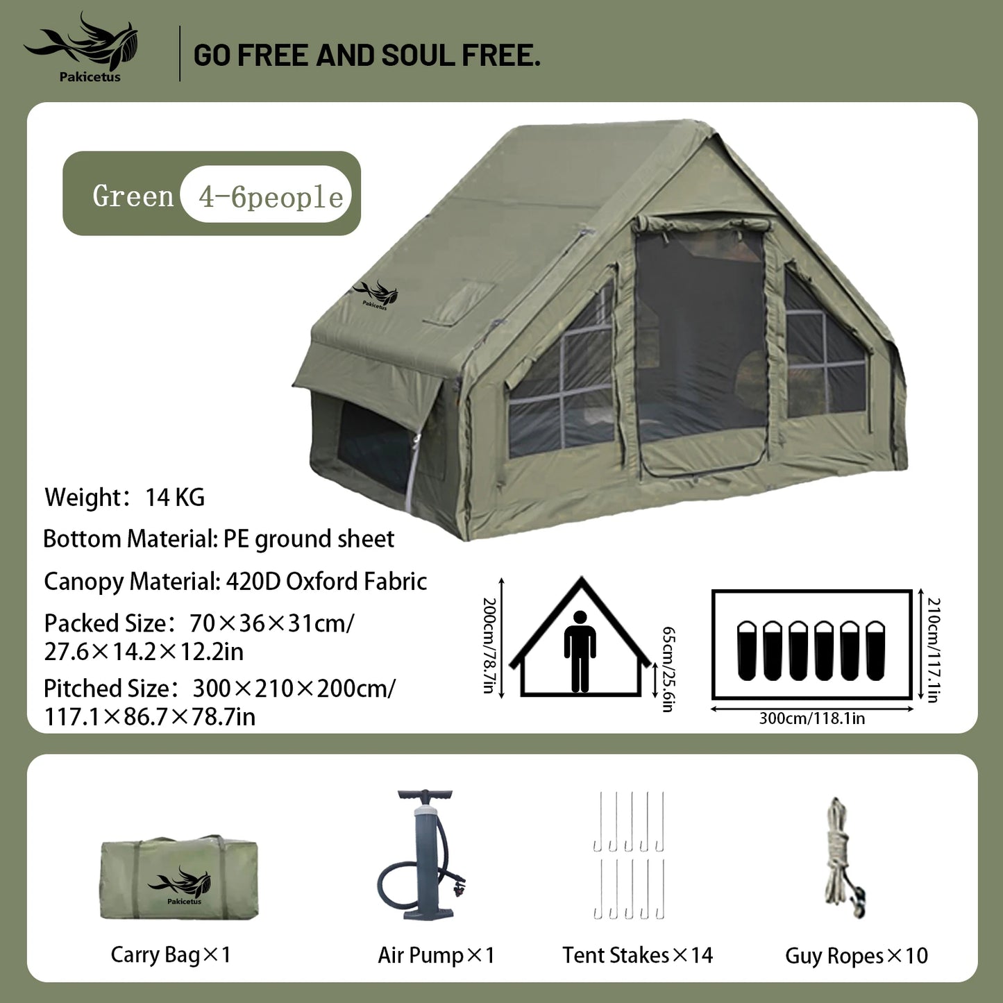 Pakicetus Inflatable Camping Tent Waterproof Family Tent With Carry Bag