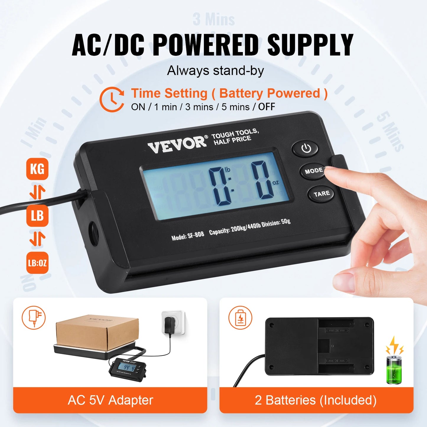 SucceBuy 440Lb Digital Shipping Scale With Timer Tare Function