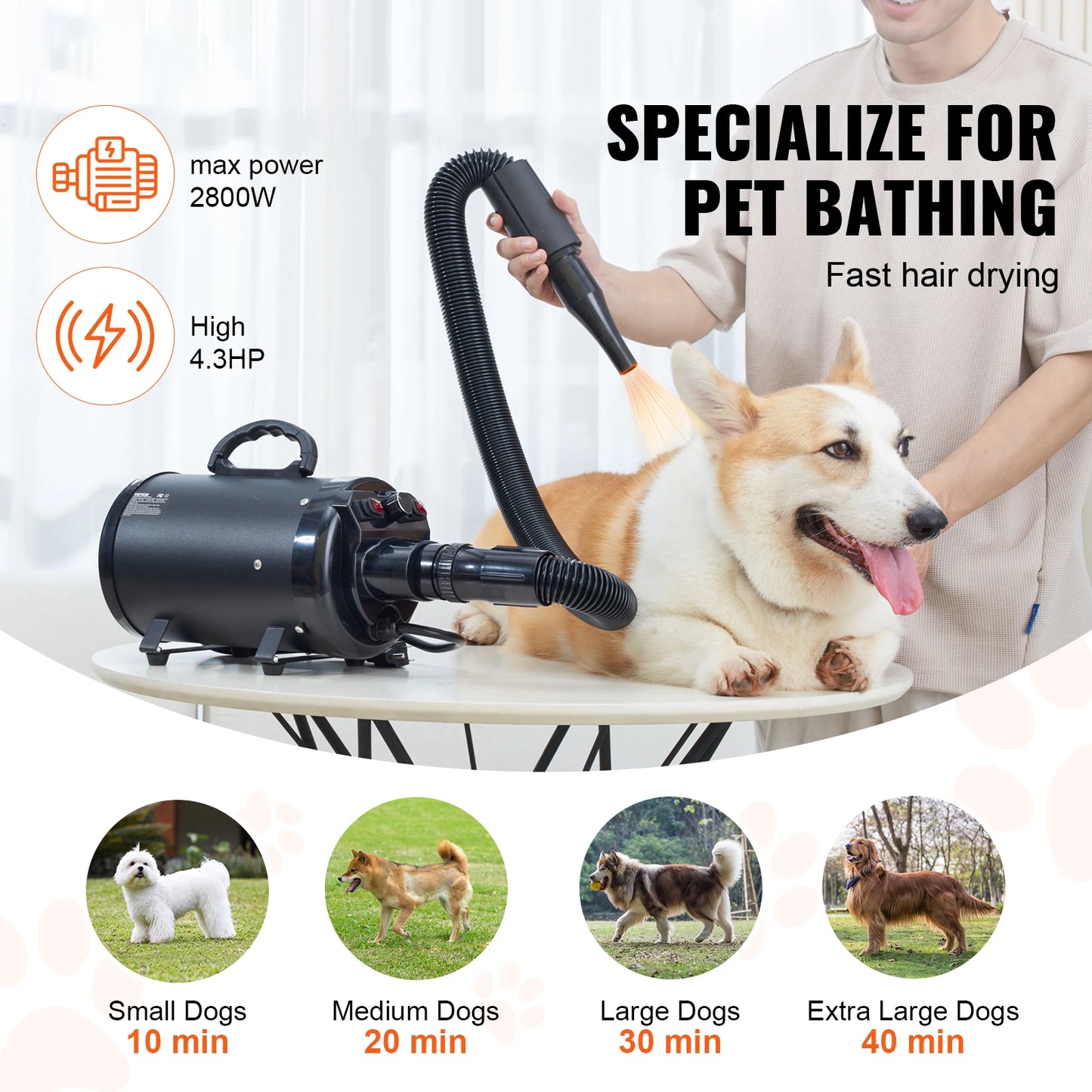SucceBuy 2000W Pet Grooming Blow Dryer With Adjustable Speed