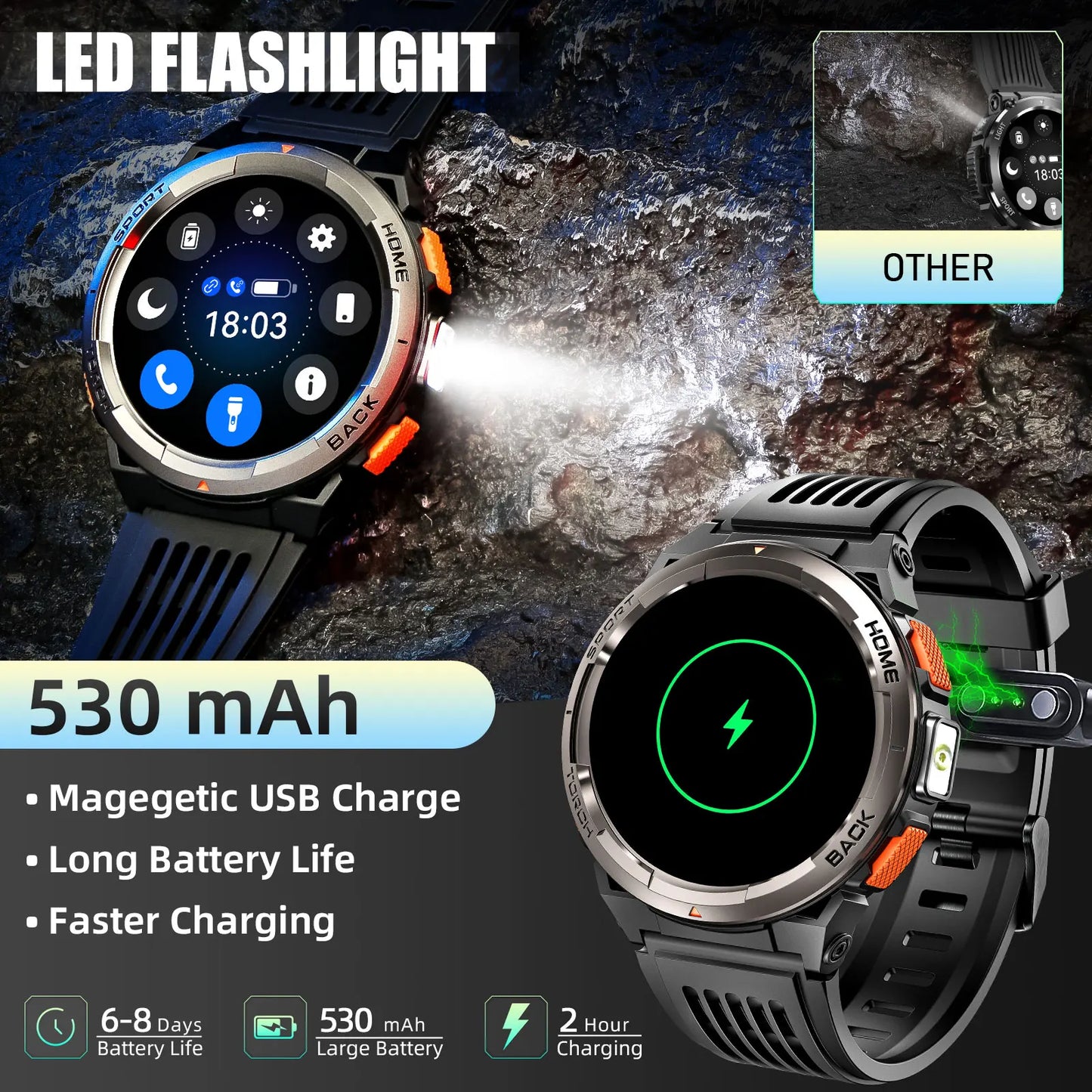 EIGIIS KE5 Smartwatch 3ATM Waterproof Compass Altimeter Barometer