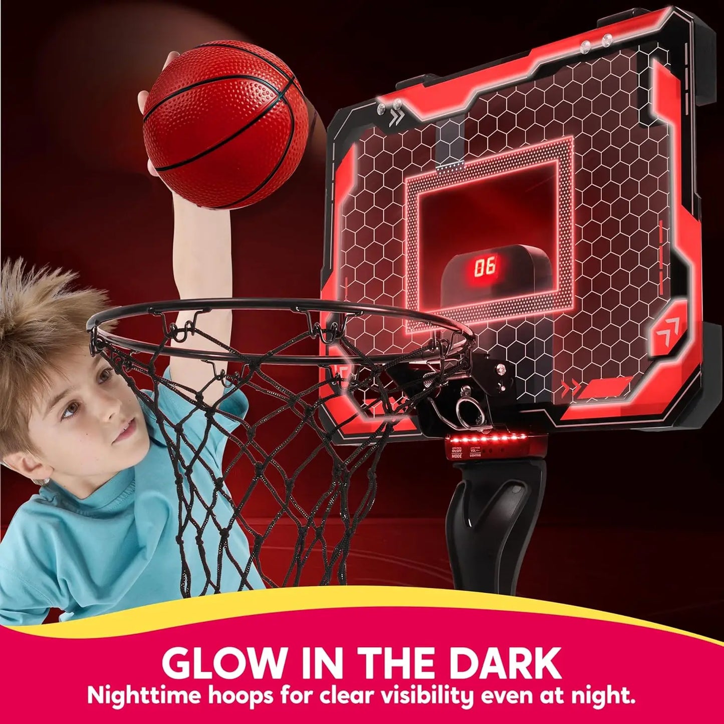 Joyfy Mini Indoor Basketball Hoop Over The Door With LED Light Scoreboard