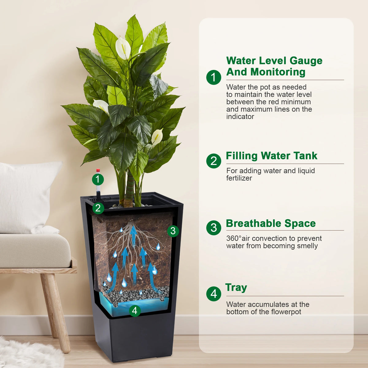 Two Pack Planters Outdoor Indoor Pots With Auto Watering