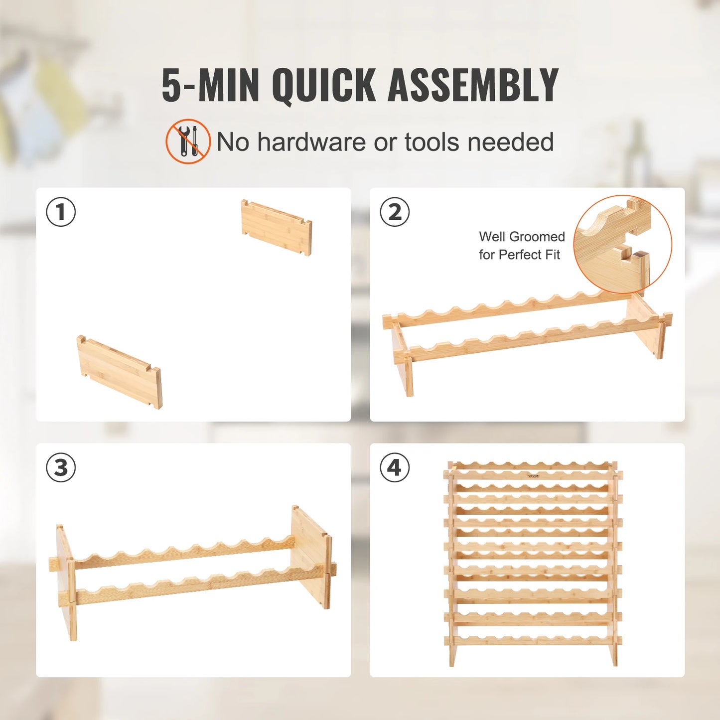 SucceBuy Bamboo 8 Tier Stackable Wine Rack Free Standing Storage