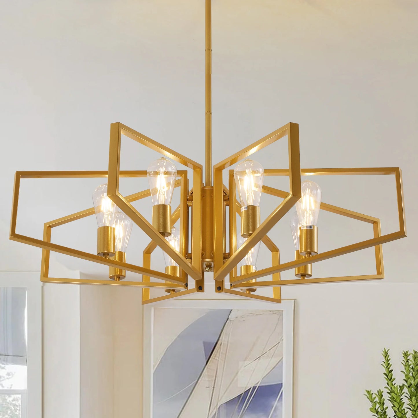 Modern Geometric 8 Light Adjustable Chandelier For Dining Area