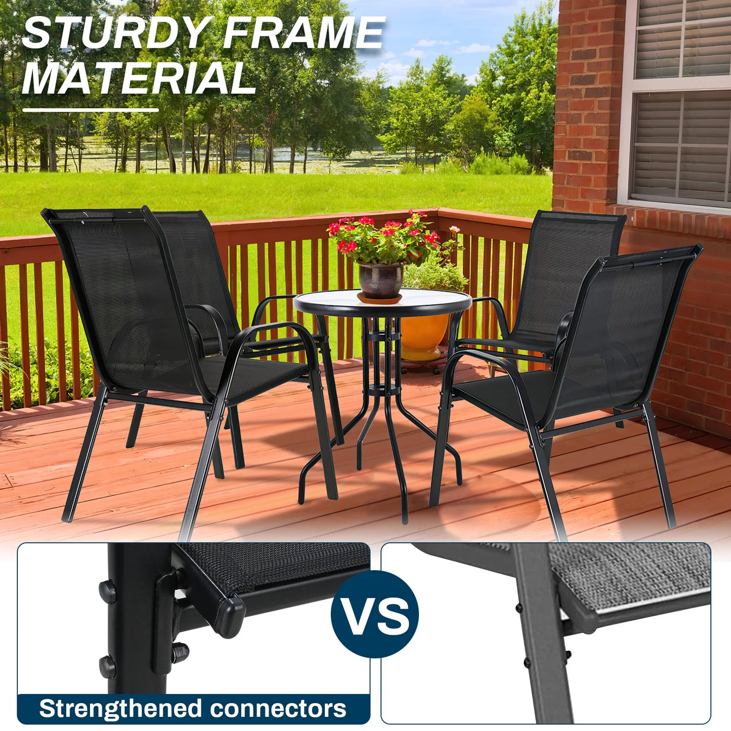 Garden Folding Chairs Set With Steel-Iron Frame And Teslin Fabric