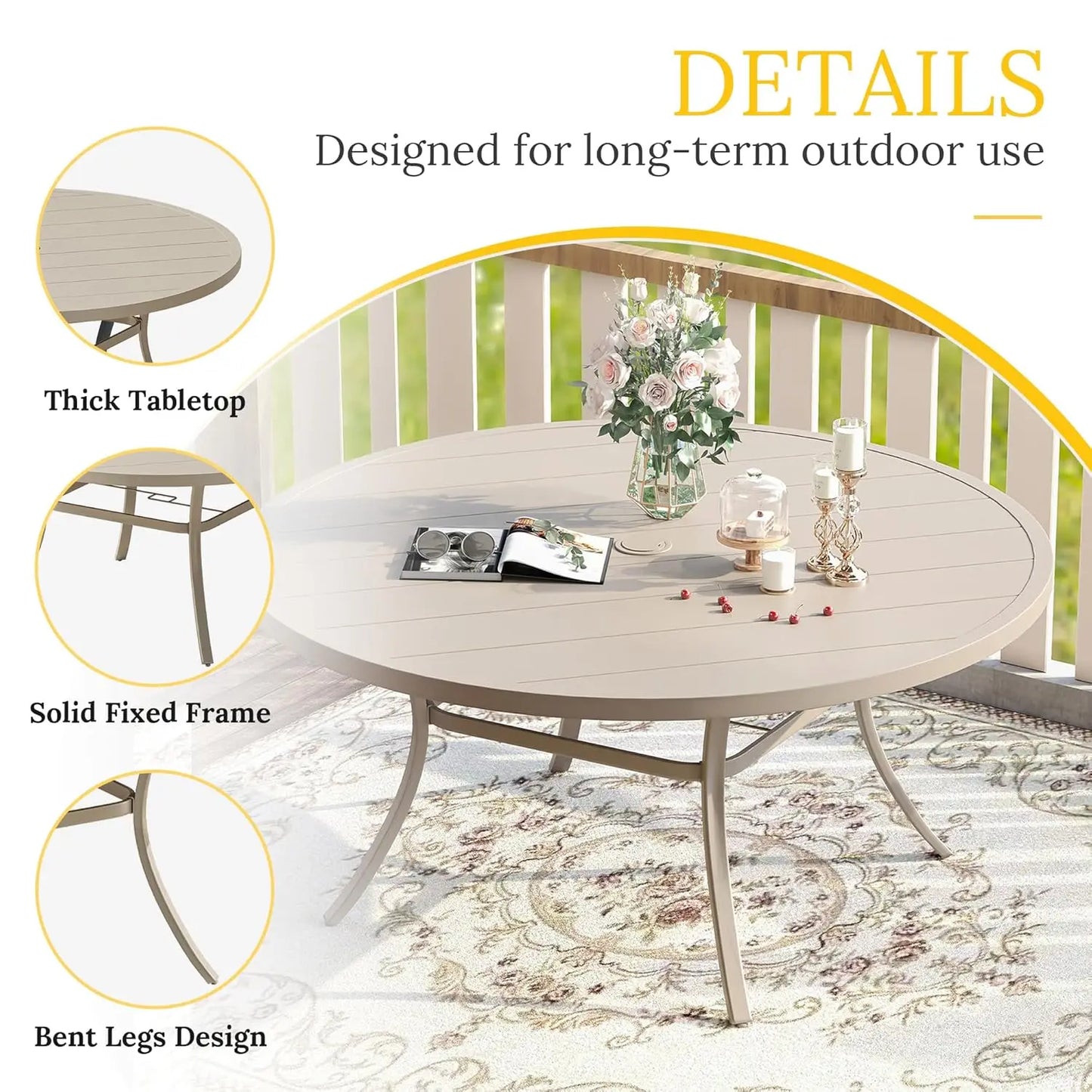 Patio Dining Set for Six Round Table and Swivel Chairs