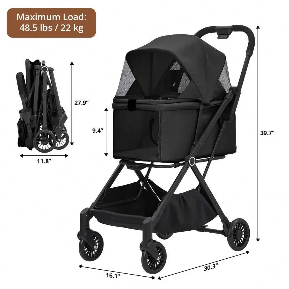 XMSJ Pet Stroller Foldable Travel Carrier For Cats And Dogs