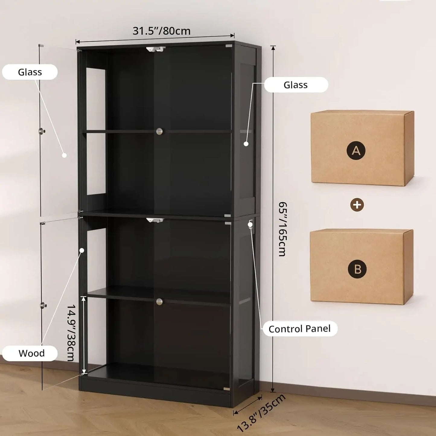 ZHILU Curio Cabinet 4 Tier Glass Display Case For Collectibles