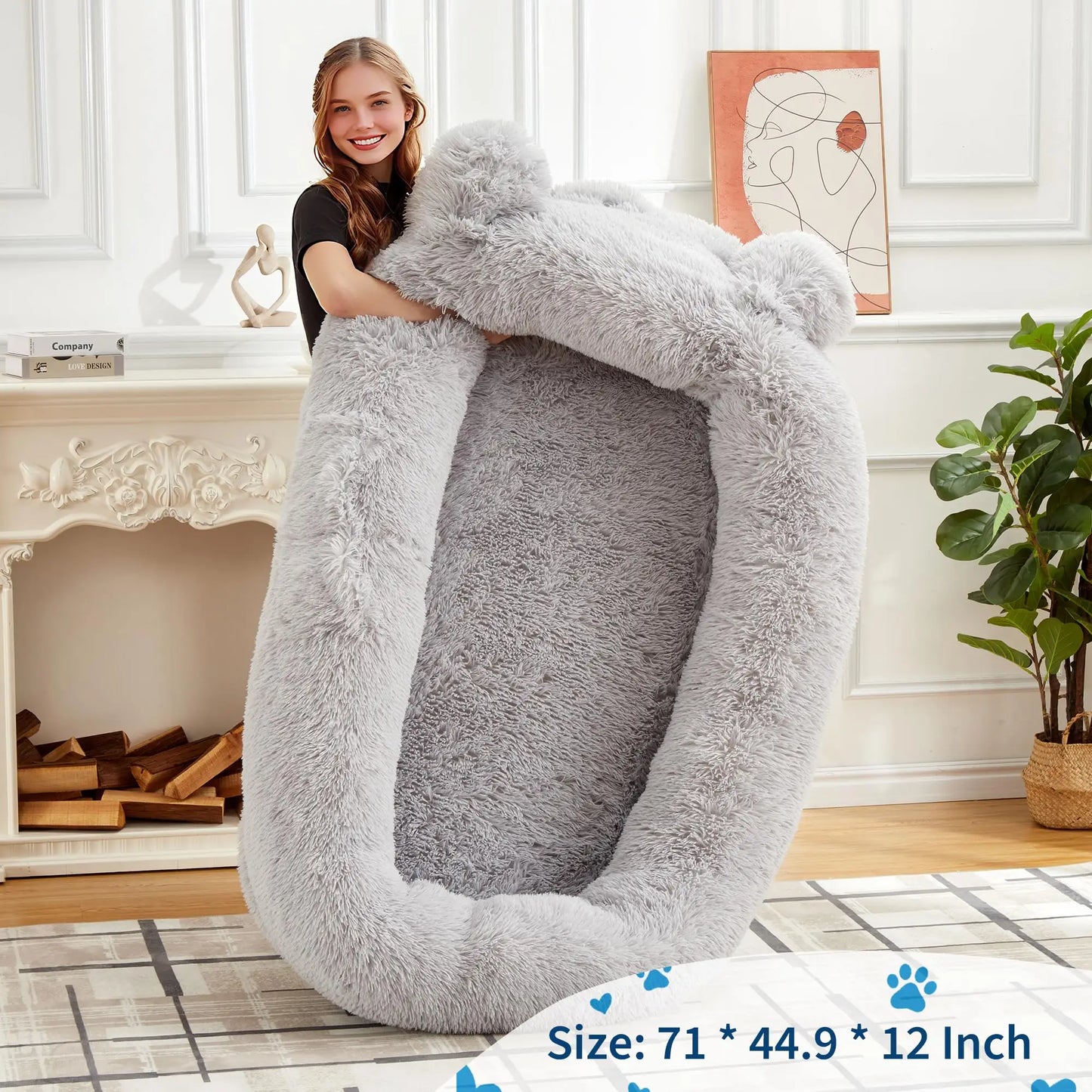 HiMISSCN Memory Foam Dog Bed With Removable Cover And Pockets