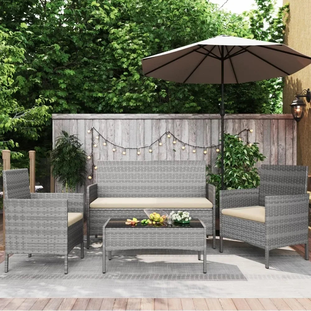 Outdoor Rattan 4-Piece Conversation Set For Patio Garden Balcony