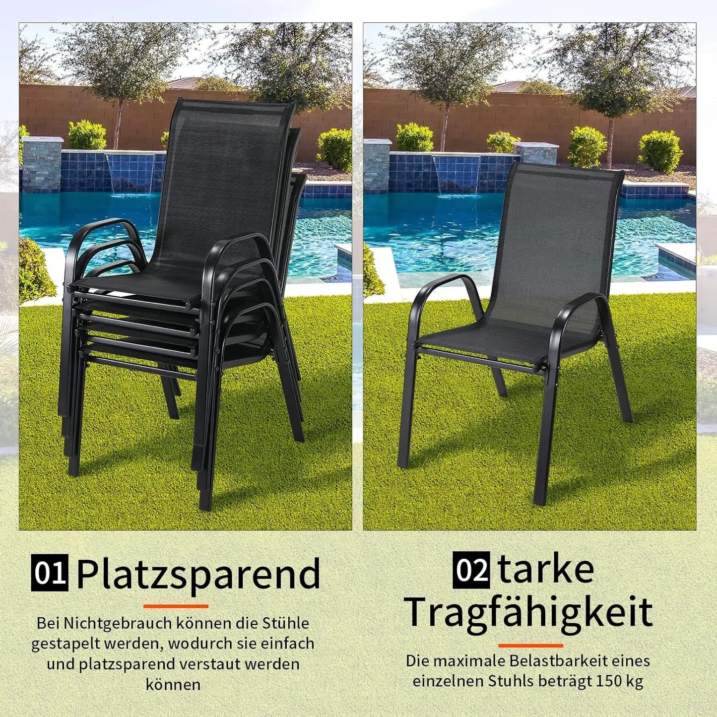 Garden Folding Chairs Set With Steel-Iron Frame And Teslin Fabric