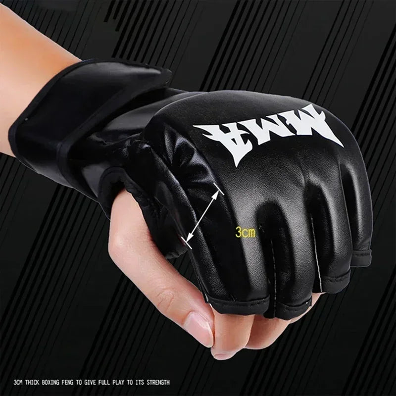 Leather Half Finger Boxing Training Gloves For Sanda UFC Practice
