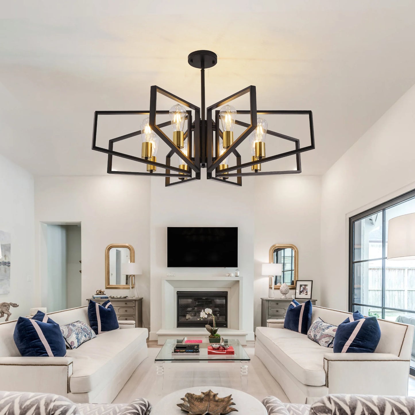 Modern Geometric 8 Light Adjustable Chandelier For Dining Area