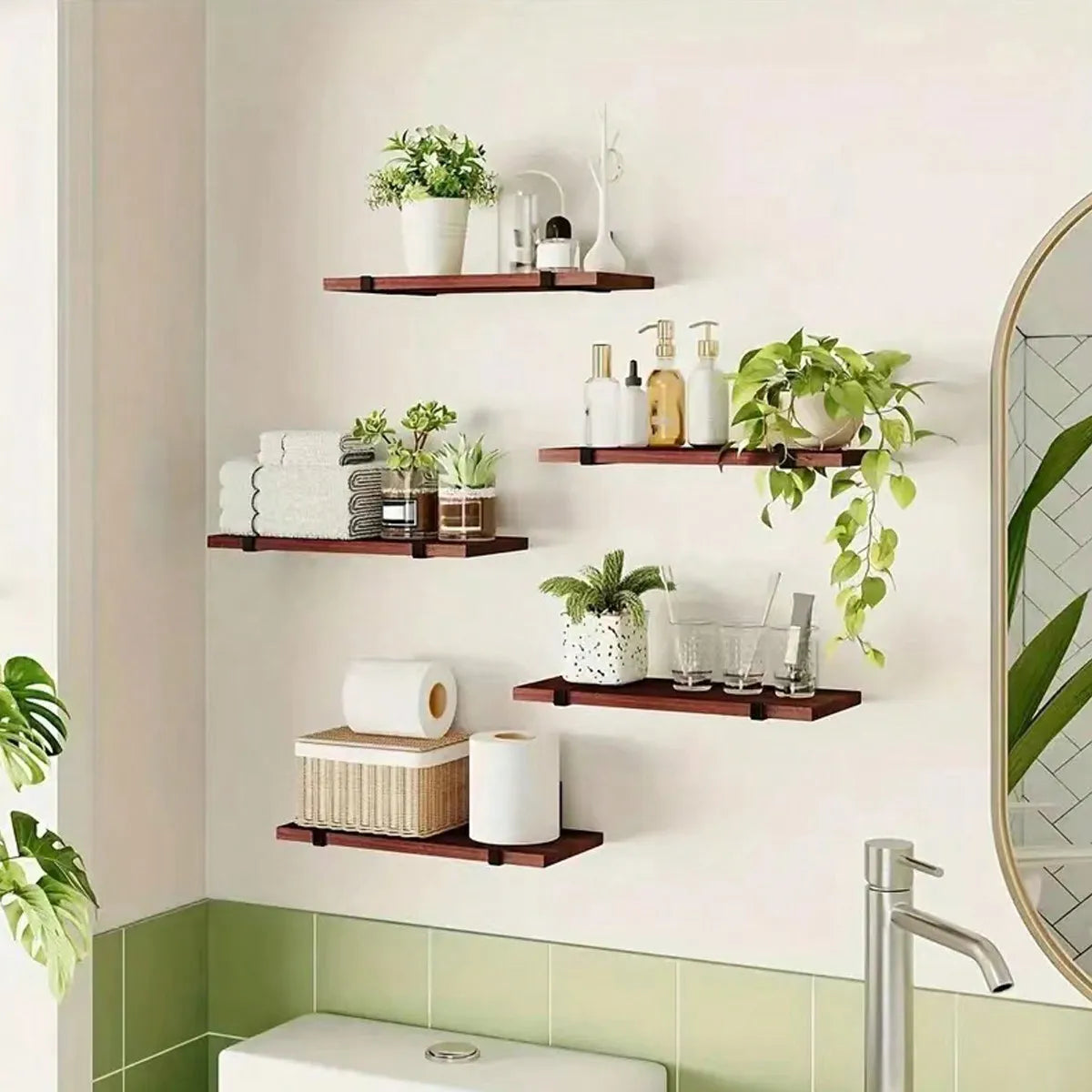 Christmas Room Decor Five Piece Equal Length Floating Wall Shelves