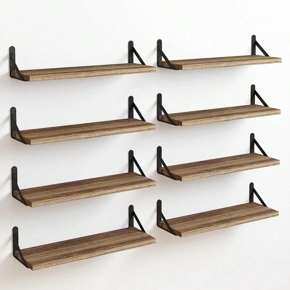8-Piece Floating Rustic Wood Wall Shelves For Bedroom Living Room