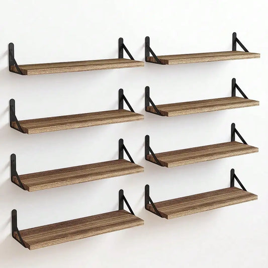 8-Piece Floating Rustic Wood Wall Shelves For Bedroom Living Room