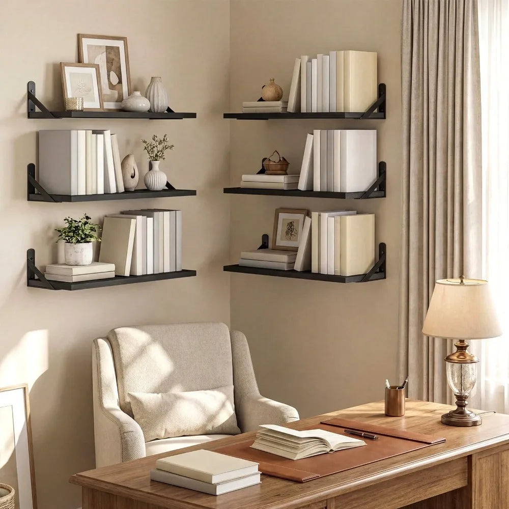Six-Piece Rustic Floating Wall Shelves Set For Home Decor