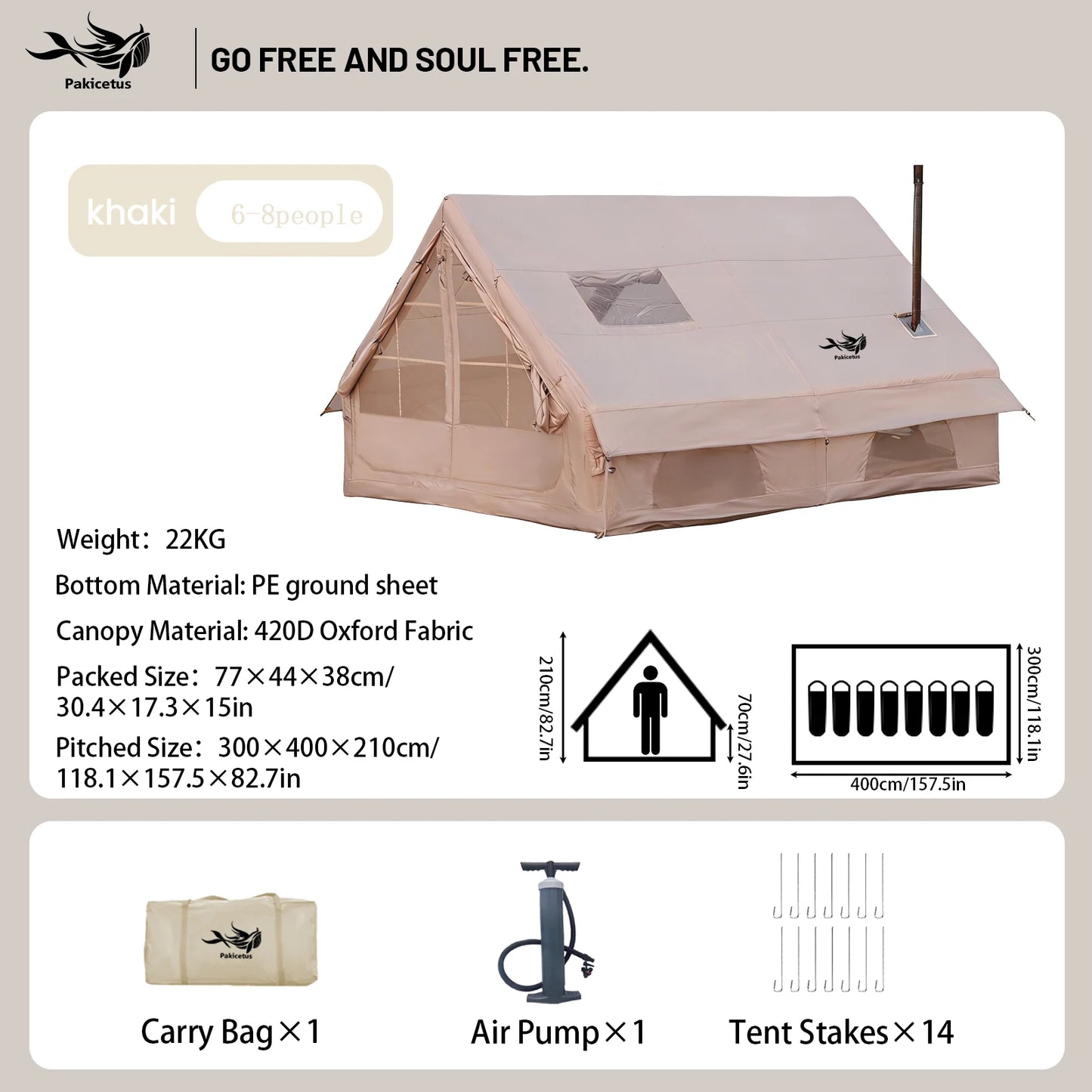 Pakicetus Inflatable Camping Tent Waterproof Family Tent With Carry Bag